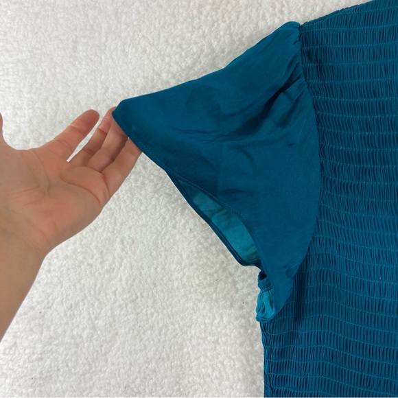 The impeccable pig teal blue smocked stretch ruffle dress. Size Large - Picture 6 of 8